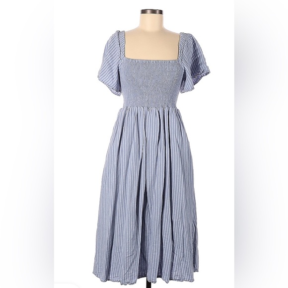 Madewell Dresses & Skirts - Madewell Lucie Blue Striped Shirred Women's Midi Dress